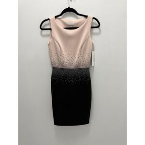 Calvin Klein Blush Black Rhinestone Sheath Dress Size 8 Sleeveless Cocktail  NWT